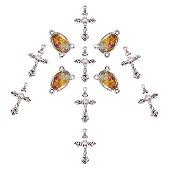 DIY Pendant Making, with Tibetan Silver Crucifix Cross Pendants and Alloy Links, Rosary Center Pieces, Chandelier Components, Oval, Easter, Mixed Color, 23x15x4mm, Hole: 2mm, 20pcs/set