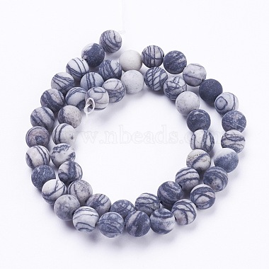 Chapelets de perles de pierre noire/soie noires naturelles(X-G-F520-57-8mm)-2