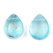 Transparent Spray Painted Glass Beads, Top Drilled Beads, with Glitter Powder, Frosted, Teardrop, Sky Blue, 12x9x5.5mm, Hole: 0.8mm(GLAA-T017-01-A06)