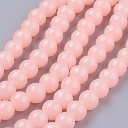 Imitation Jade Glass Beads Strands, Spray Painted, Round, Pink, 10mm, Hole: 1.3~1.6mm, about 80pcs/strand, 31.4 inch(DGLA-S076-10mm-04)