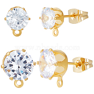 12 Pairs 2 Style Diamond Shape Brass with Cubic Zirconia Stud Earring Findings, with Horizontal Loops & 316 Surgical Stainless Steel Pin, with 24Pcs Ear Nuts, Real 18K Gold Plated, 8~10x6~8x5.5~6mm, Hole: 1mm, Pin: 0.7mm, 6 Pair/style(KK-BBC0012-72)