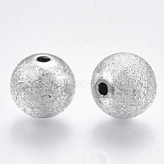 Plating Acrylic Beads, Textured, Round, Silver, 10x9mm, Hole: 2mm(X-OACR-S015-19-10mm)