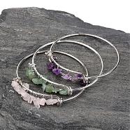 Silver Color Plated Brass Bangles, with Natural Gemstones, 64mm(BJEW-JB02316)