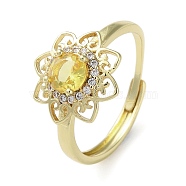 Brass with Cubic Zirconia Adjustable Rings, Flower, Golden, Inner Diameter: 19.6mm(RJEW-Z017-03G)