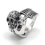Alloy Finger Rings, Human Skeleton, Size 10, Antique Silver, 20mm(RJEW-S038-126-20mm)