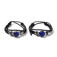 Natural Natural Lapis Lazuli Multi-strand Bracelets, Adjustable PU Leather Braided Cord Bracelets for Unisex, Inner Diameter: 2-3/8~2-7/8 inch(5.9~7.3cm)(BJEW-Q337-01B)