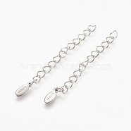Stainless Steel Chain Extender, Curb Chains, Oval  Carved with S.steel Charms, Stainless Steel Color, 55~60x4mm(X-STAS-L201-15P)
