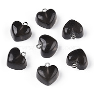 Transparent Resin Pendants, with Platinum Tone Iron Loop, Heart, Black, 16.5x17x9.5mm, Hole: 1.8mm(RESI-R429-30H)