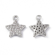 Brass Micro Pave Clear Cubic Zirconia Charms, Star Charm, Platinum, 8x9x1.5mm, Hole: 1.2mm(KK-E068-VF269)