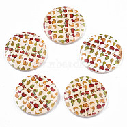 Fruit Seris Printed Wood Pendants, Flat Round with Fruit Pattern, Seashell Color, 50x5mm, Hole: 1.6mm(WOOD-S045-103A-07)