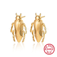925 Sterling Silver Stud Earrings, Beetle, Golden, 30x20mm(SP5340)