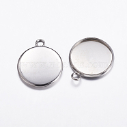 304 Stainless Steel Pendant Cabochon Settings, Plain Edge Bezel Cups, Flat Round, Stainless Steel Color, Tray: 16mm, 21.5x18x2mm, Hole: 2.2mm(X-STAS-K146-054-16mm)