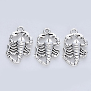Tibetan Style Alloy Pendants, Cadmium Free & Lead Free, Scorpion, Antique Silver, 26.5x17.5x3mm, Hole: 2mm, about 267pcs/500g(TIBE-R316-058AS-RS)