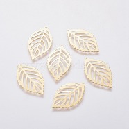 304 Stainless Steel Pendants, Leaf, Golden, 24x14x0.5mm, Hole: 0.8mm(STAS-L234-056G)