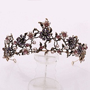 Baroque Rhinestone Pearl Wedding Crown, Alloy Hair Bands for Bridal, Purple, 155x62mm(PW-WG88593-01)