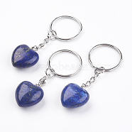 Natural Lapis Lazuli Keychain, with Platinum Iron Findings, Heart, 72mm(KEYC-F019-02M)