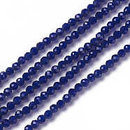 Glass Beads Strands, Faceted, Round, Dark Blue, 1.5~2x2mm, Hole: 0.2mm, about 178~186pcs/strand, 14.5~15.5 inch(36~39cm)(G-F596-47L-2mm)