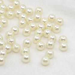 Acrylic Imitation Pearl Round Beads, Half Drilled, Creamy White, 9mm, Hole: 1mm, about 1000pcs/bag(MACR-J119-9mm-22)