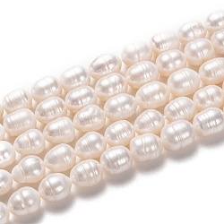 Natural Cultured Freshwater Pearl Beads Strands, Rice, Bisque, 11~12x9~10mm, Hole: 0.8mm, about 30pcs/strand, 14.17 inch(36cm)(PEAR-L033-85-01)