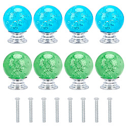 AHANDMAKER 8Pcs 2 Colors Glass Drawer Knobs, with Zinc Alloy Finding and Iron Screw, for Home, Cabinet, Cupboard and Dresser, Mixed Color, 1-1/8 inch(30mm), Screw: 4x2.5cmm, 4pcs/colors(FIND-GA0001-28)