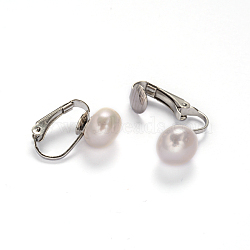 304 Stainless Steel Freshwater Pearl Clip-on Earrings, Stainless Steel Color, 19x4x17mm(EJEW-M188-07P)
