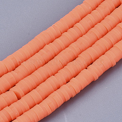 Handmade Polymer Clay Bead Strands, Heishi Beads, for DIY Jewelry Crafts Supplies, Disc/Flat Round, Coral, 4x0.5~1mm, Hole: 0.9mm, about 320~450pcs/strand, 15.35 inch~16.92 inch(39~43cm)(CLAY-S094-4mm-A05)