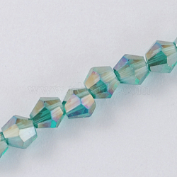 Glass Beads Strands, AB Color Plated, Faceted, Bicone, Light Sea Green, 2x3mm, Hole: 0.5mm, about 200pcs/strand, 16.5 inch(EGLA-S056-2mm-12)