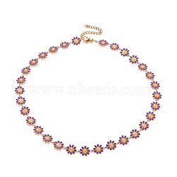 Enamel Daisy Link Chain Necklace, Vacuum Plating 304 Stainless Steel Jewelry for Women, Golden, Blue Violet, 16.3 inch(41.5cm)(NJEW-P220-01G-02)
