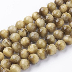 Natural Gold Tiger Eye Beads Strands, Grade A, Round, 10mm, Hole: 1mm, about 19pcs/strand, 7.5 inch(X-G-C076-10mm-1AA)