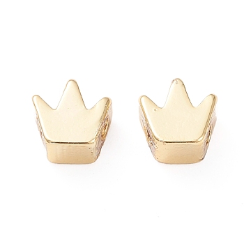 Brass Beads, Long-Lasting Plated, Crown, Real 18K Gold Plated, 5.5x5.5x2~3mm, Hole: 1.4mm
