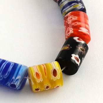Column Handmade Millefiori Glass Beads, Mixed Color, 8x5mm, Hole: 0.5mm, about 48pcs/strand, 14.1 inch