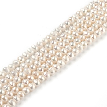 Natural Cultured Freshwater Pearl Beads Strands, Round, Bisque, 5~6x5~6.5mm, Hole: 0.5mm, about 67~68pcs/strand, 14.25 inch(36.2cm)