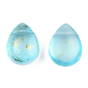 Transparent Spray Painted Glass Beads, Top Drilled Beads, with Glitter Powder, Frosted, Teardrop, Sky Blue, 12x9x5.5mm, Hole: 0.8mm