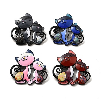 Alloy Enamel Brooches, Cadmium Free & Lead Free, Cat, Mixed Color, 42x43.5x4.5mm, Pin: 0.7mm