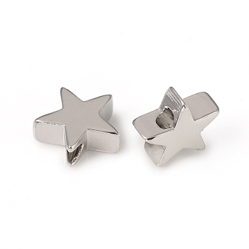 Brass Beads, Star, Long-Lasting Plated, Platinum, 8x8x3.5mm, Hole: 1.5mm