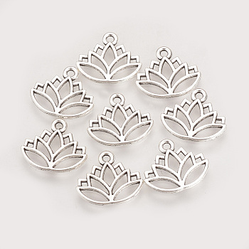 Tibetan Style Alloy Charms, Lotus, Cadmium Free & Lead Free, Antique Silver, 14x16x1.5mm, Hole: 1.5mm, about 1580pcs/1000g