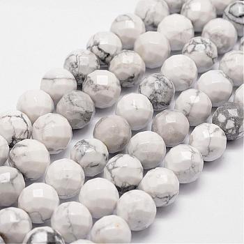 Natural Howlite Beads Strands, Faceted, Round, 6mm, Hole: 1mm, about 61pcs/strand, 14.9 inch~15.1 inch