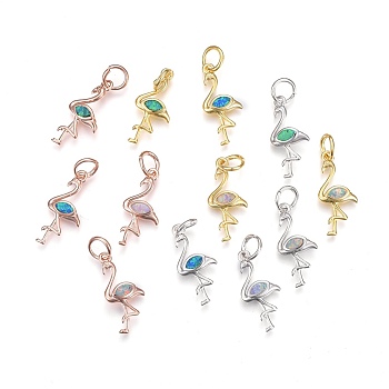 Synthetic Opal Pendants, with Brass Findings, Crane, Mixed Color, 25mm, Hole: 4.5mm