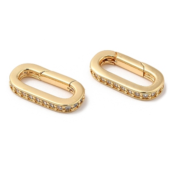 Brass Micro Pave Cubic Zirconia Spring Gate Rings, with Glass, Oval, Real 18K Gold Plated, 20x10x3mm, Inner Diameter: 14.6x5mm