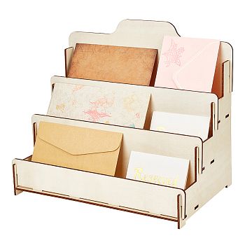 3-Tier Wooden Photocards Riser Holder, Jewelry Organizer for Greeting Card, Cosmetic, Jewelry Storage, Bisque, Finish Product: 31x20x21.5cm