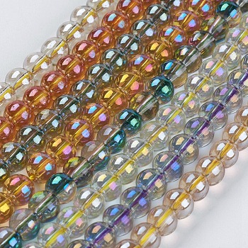 Electroplate Glass Beads Strands, Full Rainbow Plated, Round, Mixed Color, 10mm, Hole: 1mm, about 41pcs/strand, 14.9 inch