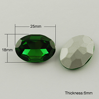 Glass Pointed Back Rhinestone, Back Plated, Faceted, Oval, Green, 18x25x6mm