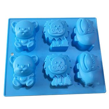 Food Grade Silicone Molds, Cake Pan Molds for Baking, Biscuit, Chocolate, Soap Mold, Bear & Lion & Hippo, Blue, 240x195x30mm, Inner Diameter: 60~65mm