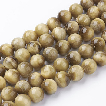 Natural Gold Tiger Eye Beads Strands, Grade A, Round, 10mm, Hole: 1mm, about 19pcs/strand, 7.5 inch