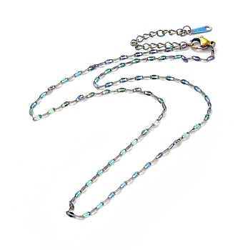 Ion Plating(IP) 304 Stainless Steel Dapped Chain Necklace for Men Women, Rainbow Color, 15.51 inch(39.4cm)