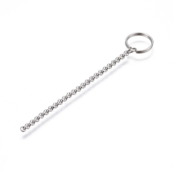 304 Stainless Steel Split Key Ring Clasps, For Keychain Making, with Extended Rolo Chains, Stainless Steel Color, 63mm, Ring: 10x1.5mm