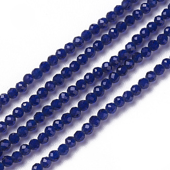 Glass Beads Strands, Faceted, Round, Dark Blue, 1.5~2x2mm, Hole: 0.2mm, about 178~186pcs/strand, 14.5~15.5 inch(36~39cm)