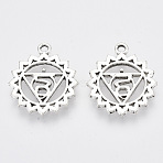 Tibetan Style Alloy Chakra Pendants, Throat Chakra, Cadmium Free & Lead Free, Antique Silver, 22.5x19.5x1.5mm, Hole: 1.8mm, about 526pcs/1000g(TIBEP-Q060-22AS-RS)
