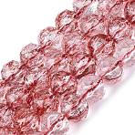 Crackle Transparent Glass Beads Strands, Round, Faceted, Indian Red, 9.5~10.5mm, Hole: 1.2~1.4mm, about 41~42pcs/strand, 14.76~15.16 inch(37.5~38.5cm)(GLAA-N063-10mm-14)