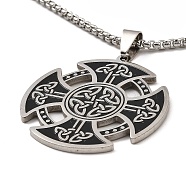 201 Stainless Steel Pendants Necklace, Flat Round, 23.62 inch(60cm)(NJEW-B095-04)